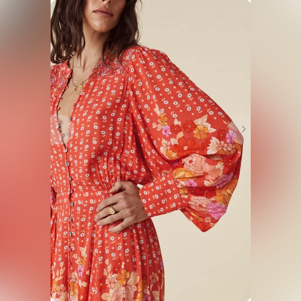 Spell Yellow Rose Gown Desert Rose Floral Button-Front Maxi Dress - Sz Small - Picture 4 of 13